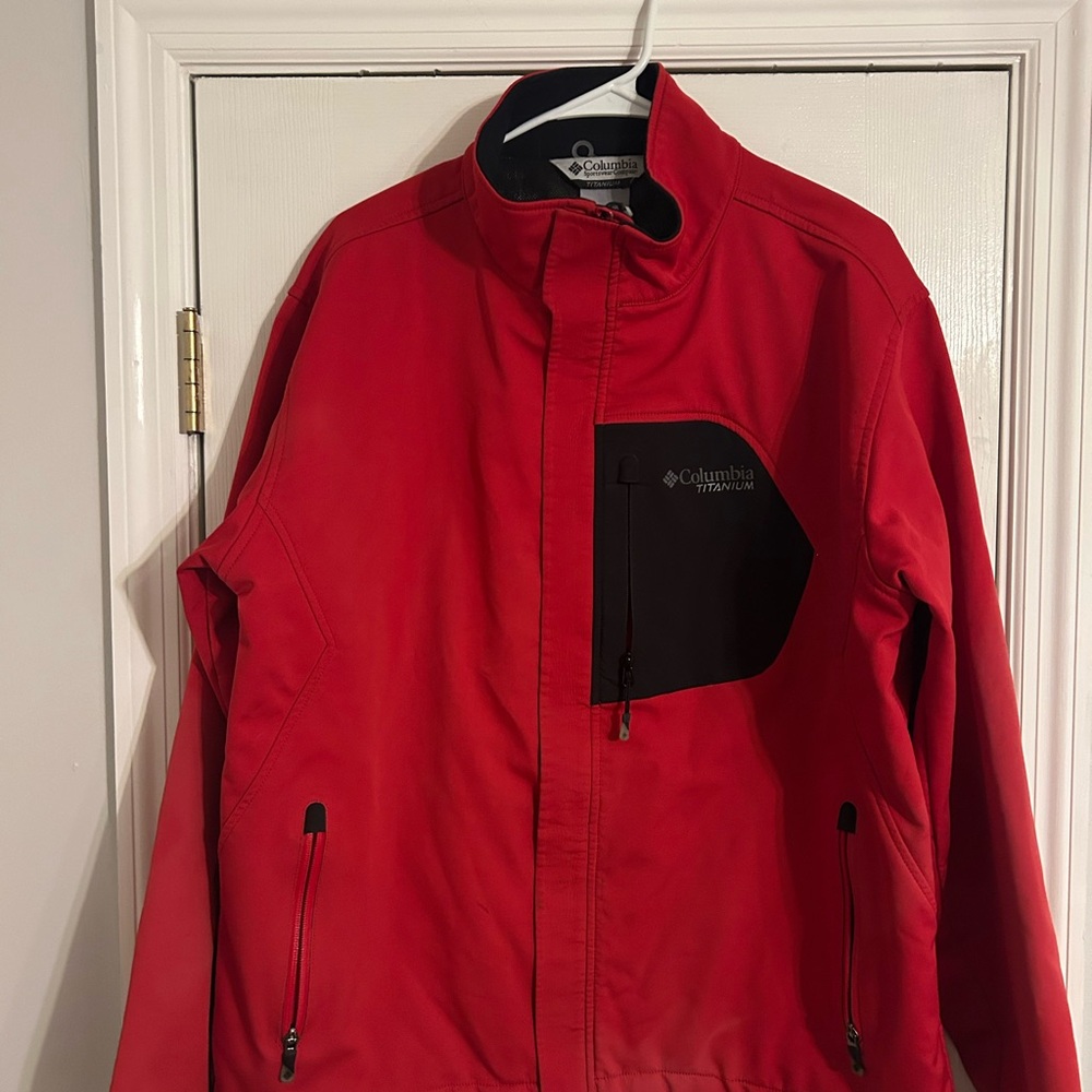 Columbia Red and Black Performance Jacket with Stand-up Collar